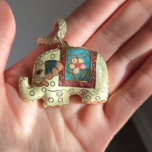 Lucky Cloisonné Enamel Elephant Pendant Necklace